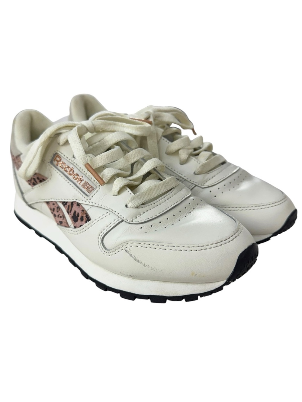Reebok Women's Sneakers in Off-White with Pink Leopard Accent